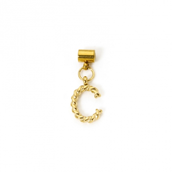 Imagen de 1 Unidad Recubrimiento al Vacío PVD Ecológico 304 Acero Inoxidable Colgante Con Dije De Cuentas Deslizantes Letra Mayúscula Chapado en Oro de 18K Espiras " C " 23mm x 9mm