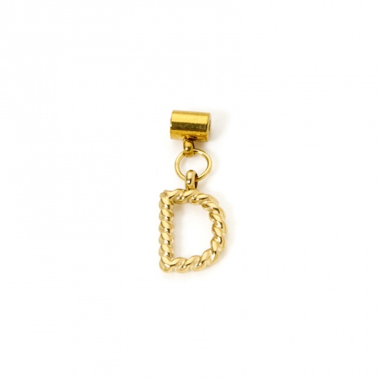 Imagen de 1 Unidad Recubrimiento al Vacío PVD Ecológico 304 Acero Inoxidable Colgante Con Dije De Cuentas Deslizantes Letra Mayúscula Chapado en Oro de 18K Espiras " D " 23mm x 9mm