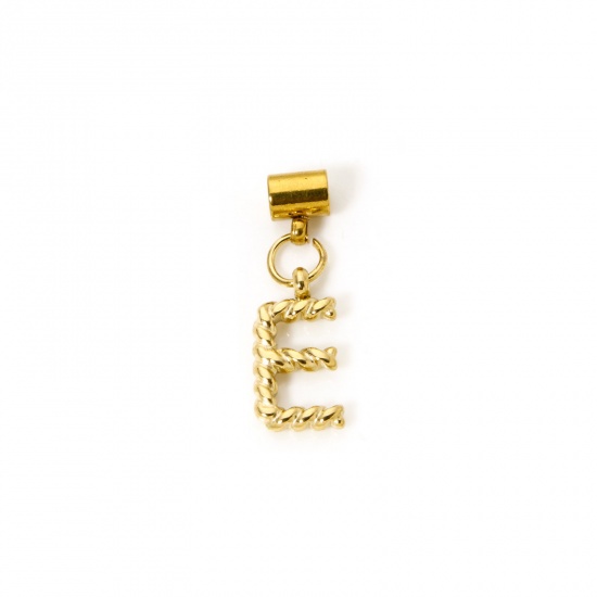 Imagen de 1 Unidad Recubrimiento al Vacío PVD Ecológico 304 Acero Inoxidable Colgante Con Dije De Cuentas Deslizantes Letra Mayúscula Chapado en Oro de 18K Espiras " E " 23mm x 7mm