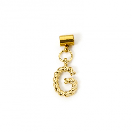 Imagen de 1 Unidad Recubrimiento al Vacío PVD Ecológico 304 Acero Inoxidable Colgante Con Dije De Cuentas Deslizantes Letra Mayúscula Chapado en Oro de 18K Espiras " G " 23mm x 8mm