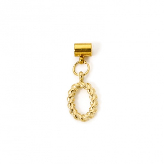 Imagen de 1 Unidad Recubrimiento al Vacío PVD Ecológico 304 Acero Inoxidable Colgante Con Dije De Cuentas Deslizantes Letra Mayúscula Chapado en Oro de 18K Espiras " O " 23mm x 9mm