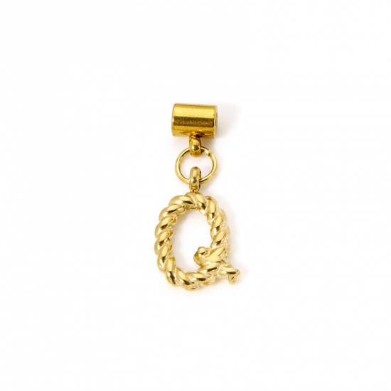 Imagen de 1 Unidad Recubrimiento al Vacío PVD Ecológico 304 Acero Inoxidable Colgante Con Dije De Cuentas Deslizantes Letra Mayúscula Chapado en Oro de 18K Espiras " Q " 23mm x 10mm