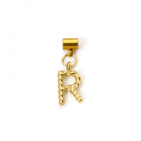 Imagen de 1 Unidad Recubrimiento al Vacío PVD Ecológico 304 Acero Inoxidable Colgante Con Dije De Cuentas Deslizantes Letra Mayúscula Chapado en Oro de 18K Espiras " R " 23mm x 8mm