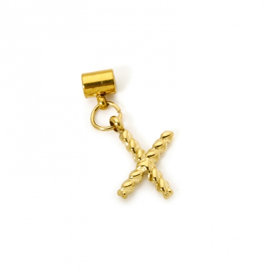 Imagen de 1 Unidad Recubrimiento al Vacío PVD Ecológico 304 Acero Inoxidable Colgante Con Dije De Cuentas Deslizantes Letra Mayúscula Chapado en Oro de 18K Espiras 23mm x 10mm
