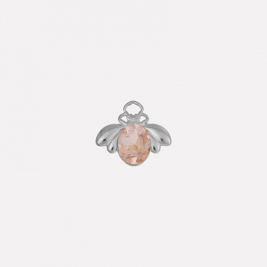 Picture of 2 PCs 304 Stainless Steel Insect Charms Silver Tone Bee Animal Pink Rhinestone 11mm x 18mm