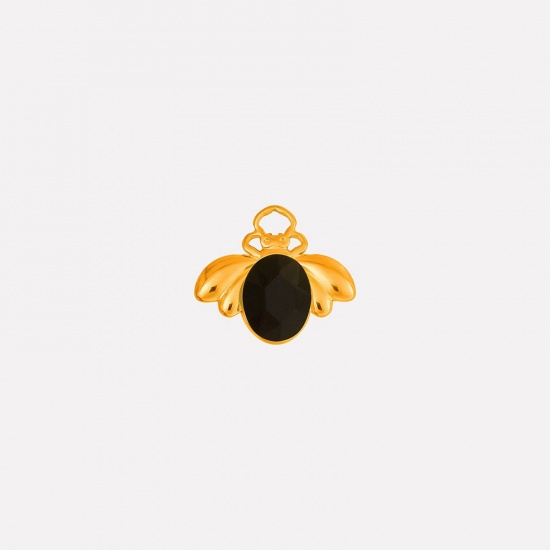Picture of 2 PCs Eco-friendly PVD Vacuum Plating 304 Stainless Steel Insect Charms 18K Gold Plated Bee Animal Black Rhinestone 11mm x 18mm