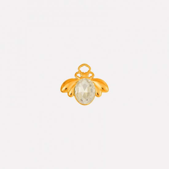 Picture of 2 PCs Eco-friendly PVD Vacuum Plating 304 Stainless Steel Insect Charms 18K Gold Plated Bee Animal Clear Rhinestone 11mm x 18mm