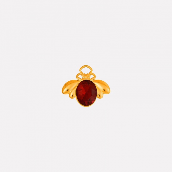 Picture of 2 PCs Eco-friendly PVD Vacuum Plating 304 Stainless Steel Insect Charms 18K Gold Plated Bee Animal Red Rhinestone 11mm x 18mm