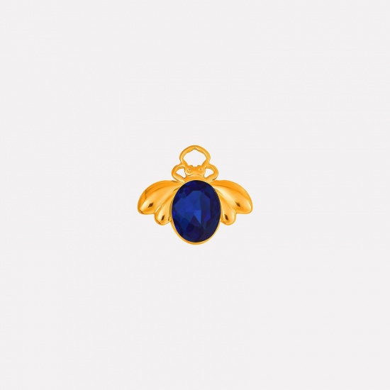 Picture of 2 PCs Eco-friendly PVD Vacuum Plating 304 Stainless Steel Insect Charms 18K Gold Plated Bee Animal Dark Blue Rhinestone 11mm x 18mm