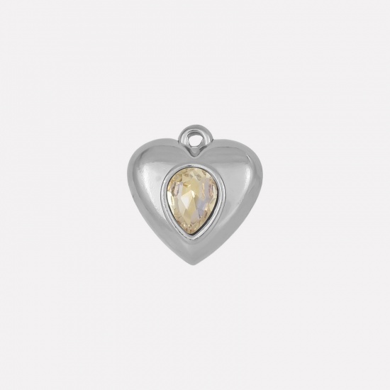 Imagen de 2 Unidades 304 Acero Inoxidable Colgantes Corazón Tono de Plata AB Color Rhinestone 17mm x 16mm
