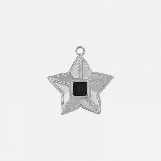 Image de 2 Pcs Breloques en 304 Acier Inoxydable Galaxie Etoile Argent Mat à Strass Noir 25mm x 24mm