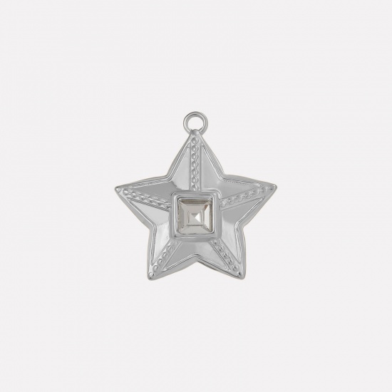 Image de 2 Pcs Breloques en 304 Acier Inoxydable Galaxie Etoile Argent Mat à Strass Transparent 25mm x 24mm