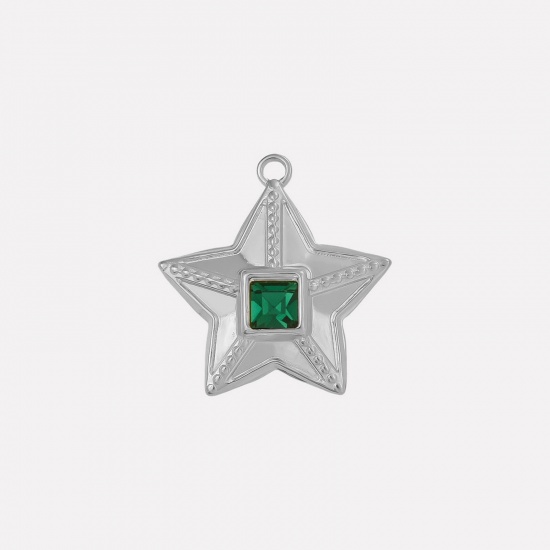 Image de 2 Pcs Breloques en 304 Acier Inoxydable Galaxie Etoile Argent Mat à Strass Vert 25mm x 24mm