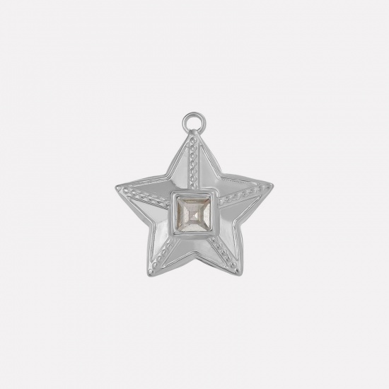 Image de 2 Pcs Breloques en 304 Acier Inoxydable Galaxie Etoile Argent Mat à Strass Couleur AB 25mm x 24mm