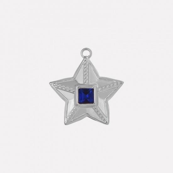 Image de 2 Pcs Breloques en 304 Acier Inoxydable Galaxie Etoile Argent Mat à Strass Bleu Foncé 25mm x 24mm
