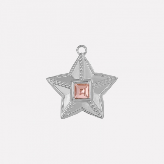 Image de 2 Pcs Breloques en 304 Acier Inoxydable Galaxie Etoile Argent Mat à Strass Rose 25mm x 24mm