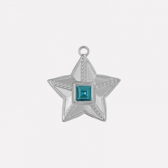 Image de 2 Pcs Breloques en 304 Acier Inoxydable Galaxie Etoile Argent Mat à Strass Saphir 25mm x 24mm