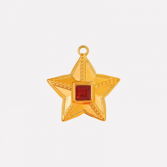 Image de 2 Pcs Breloques en 304 Acier Inoxydable Revêtement sous Vide PVD Respectueux de l'Environnement Galaxie Etoile Plaqué Or 18K à Strass Rouge 25mm x 24mm