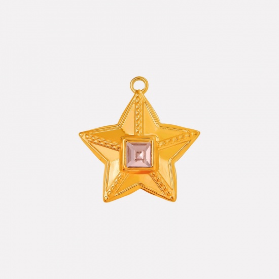 Image de 2 Pcs Breloques en 304 Acier Inoxydable Revêtement sous Vide PVD Respectueux de l'Environnement Galaxie Etoile Plaqué Or 18K à Strass Rose 25mm x 24mm