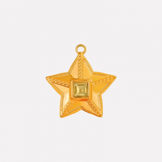 Image de 2 Pcs Breloques en 304 Acier Inoxydable Revêtement sous Vide PVD Respectueux de l'Environnement Galaxie Etoile Plaqué Or 18K à Strass Jaune 25mm x 24mm