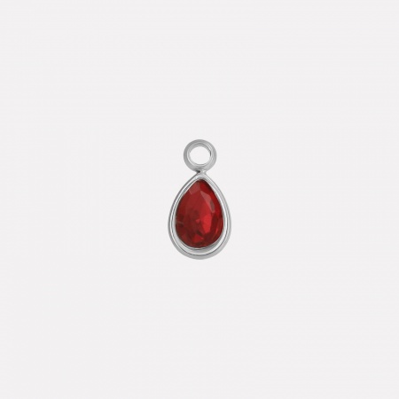 Picture of 2 PCs 304 Stainless Steel Charms Silver Tone Drop Red Rhinestone 10mm x 5mm
