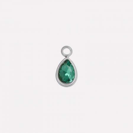 Picture of 2 PCs 304 Stainless Steel Charms Silver Tone Drop Green Rhinestone 10mm x 5mm