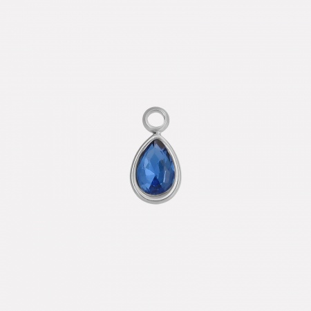 Picture of 2 PCs 304 Stainless Steel Charms Silver Tone Drop Dark Blue Rhinestone 10mm x 5mm