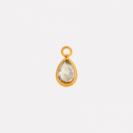 Picture of 2 PCs Eco-friendly PVD Vacuum Plating 304 Stainless Steel Charms 18K Gold Plated Drop Clear Rhinestone 10mm x 5mm