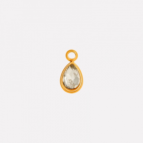 Picture of 2 PCs Eco-friendly PVD Vacuum Plating 304 Stainless Steel Charms 18K Gold Plated Drop Clear Rhinestone 10mm x 5mm