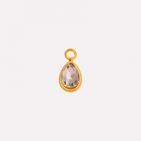 Picture of 2 PCs Eco-friendly PVD Vacuum Plating 304 Stainless Steel Charms 18K Gold Plated Drop Pink Rhinestone 10mm x 5mm