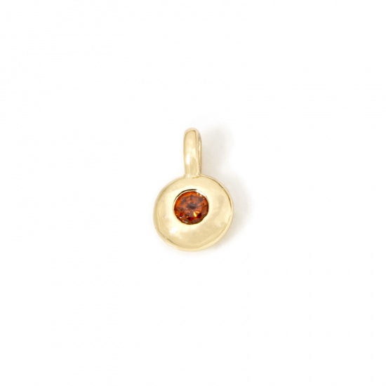 Imagen de 2 Unidades Latón piedra del zodíaco Colgantes Chapado en Oro de 18K Ronda Enero Color de Vino Tinto Circón Artificial 8.5mm x 5.5mm