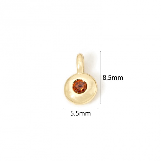 Imagen de 2 Unidades Latón piedra del zodíaco Colgantes Chapado en Oro de 18K Ronda Enero Color de Vino Tinto Circón Artificial 8.5mm x 5.5mm