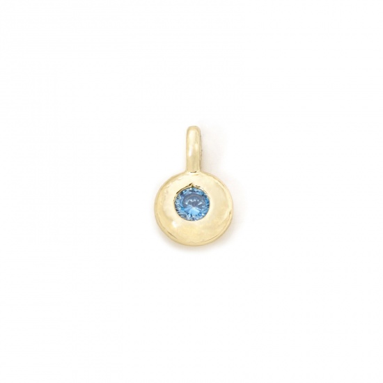 Imagen de 2 Unidades Latón piedra del zodíaco Colgantes Chapado en Oro de 18K Ronda Marzo Verdemar Circón Artificial 8.5mm x 5.5mm
