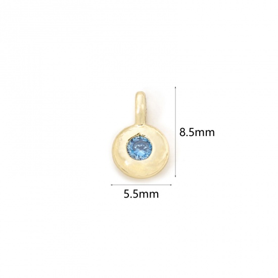 Imagen de 2 Unidades Latón piedra del zodíaco Colgantes Chapado en Oro de 18K Ronda Marzo Verdemar Circón Artificial 8.5mm x 5.5mm