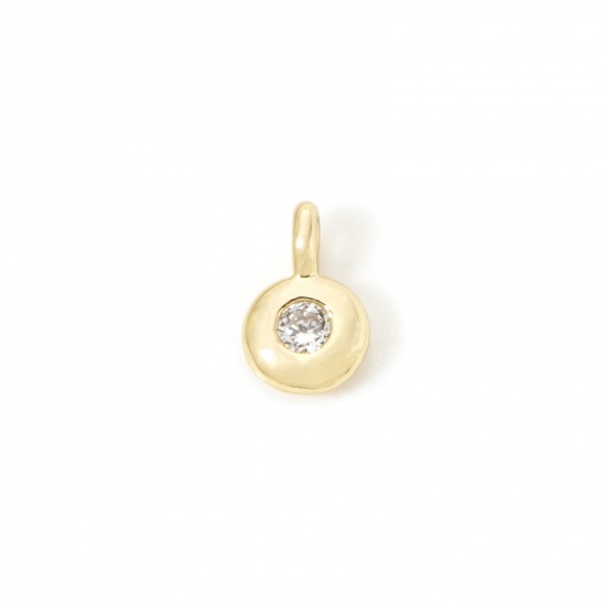 Imagen de 2 Unidades Latón piedra del zodíaco Colgantes Chapado en Oro de 18K Ronda Abril Claro Circón Artificial 8.5mm x 5.5mm