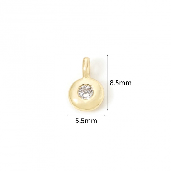 Imagen de 2 Unidades Latón piedra del zodíaco Colgantes Chapado en Oro de 18K Ronda Abril Claro Circón Artificial 8.5mm x 5.5mm