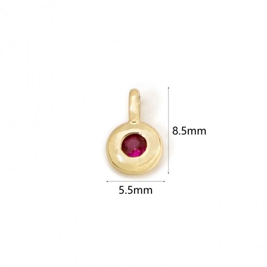 Imagen de 2 Unidades Latón piedra del zodíaco Colgantes Chapado en Oro de 18K Ronda Julio Rojo Circón Artificial 8.5mm x 5.5mm