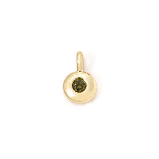 Imagen de 2 Unidades Latón piedra del zodíaco Colgantes Chapado en Oro de 18K Ronda Agosto Verde Olivo Circón Artificial 8.5mm x 5.5mm