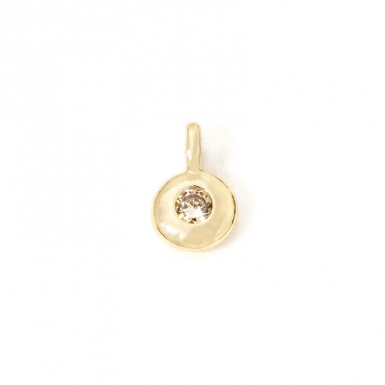 Imagen de 2 Unidades Latón piedra del zodíaco Colgantes Chapado en Oro de 18K Ronda Noviembre Champán Circón Artificial 8.5mm x 5.5mm