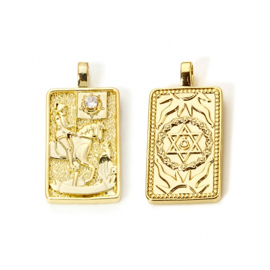 Imagen de 1 Piece Eco-friendly Brass Tarot Pendants 18K Real Gold Plated Rectangle Death Double Sided 3cm x 1.5cm