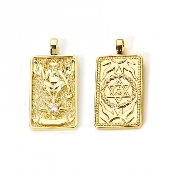 Imagen de 1 Piece Eco-friendly Brass Tarot Pendants 18K Real Gold Plated Rectangle The Devil Double Sided 3cm x 1.5cm