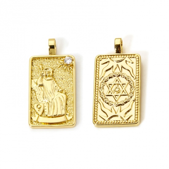 Imagen de 1 Piece Eco-friendly Brass Tarot Pendants 18K Real Gold Plated Rectangle The Empress Double Sided 3cm x 1.5cm