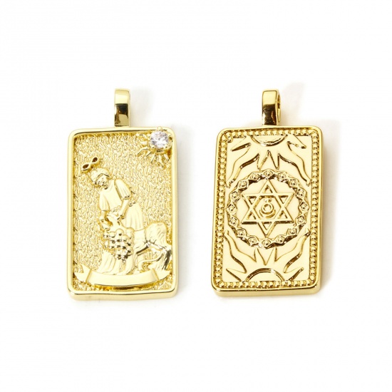 Imagen de 1 Piece Eco-friendly Brass Tarot Pendants 18K Real Gold Plated Rectangle Strength Double Sided 3cm x 1.5cm