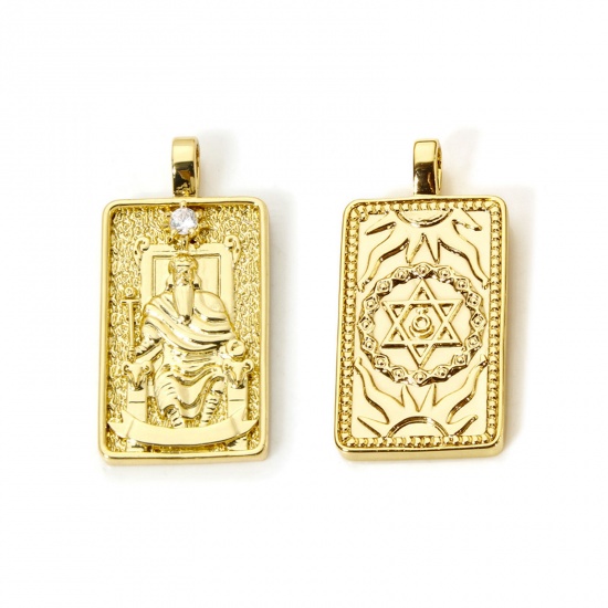 Imagen de 1 Piece Eco-friendly Brass Tarot Pendants 18K Real Gold Plated Rectangle The Emperor Double Sided 3cm x 1.5cm