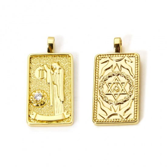 Imagen de 1 Piece Eco-friendly Brass Tarot Pendants 18K Real Gold Plated Rectangle Hermit Double Sided 3cm x 1.5cm