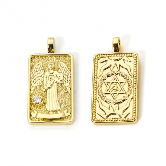 Imagen de 1 Piece Eco-friendly Brass Tarot Pendants 18K Real Gold Plated Rectangle Temperance Double Sided 3cm x 1.5cm