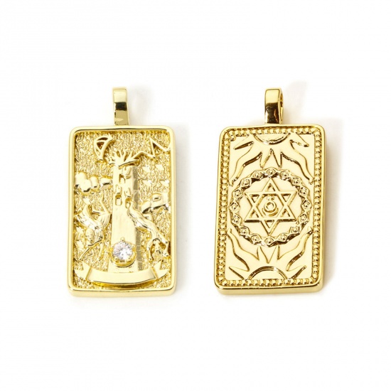 Imagen de 1 Piece Eco-friendly Brass Tarot Pendants 18K Real Gold Plated Rectangle The Tower Double Sided 3cm x 1.5cm