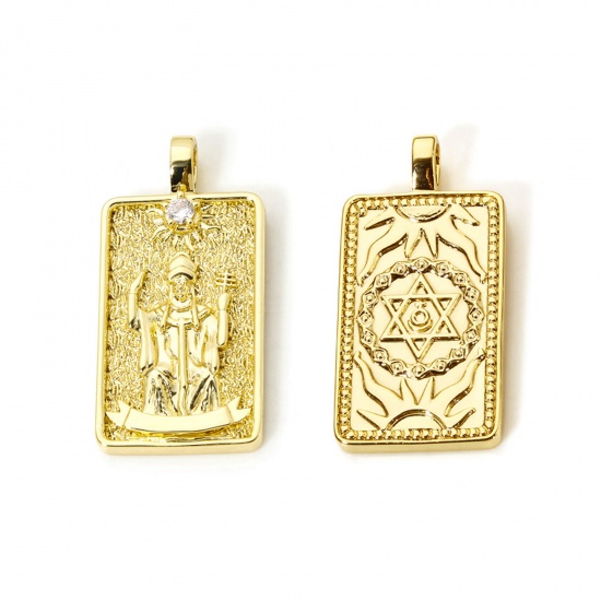 Imagen de 1 Piece Eco-friendly Brass Tarot Pendants 18K Real Gold Plated Rectangle The Pope Double Sided 3cm x 1.5cm