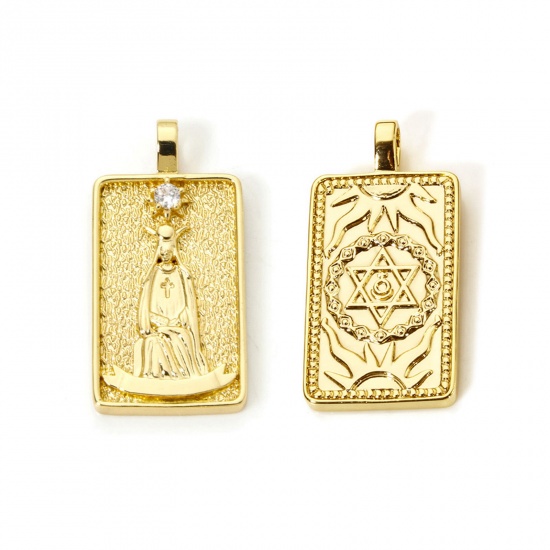 Imagen de 1 Piece Eco-friendly Brass Tarot Pendants 18K Real Gold Plated Rectangle The High Priestess Double Sided 3cm x 1.5cm