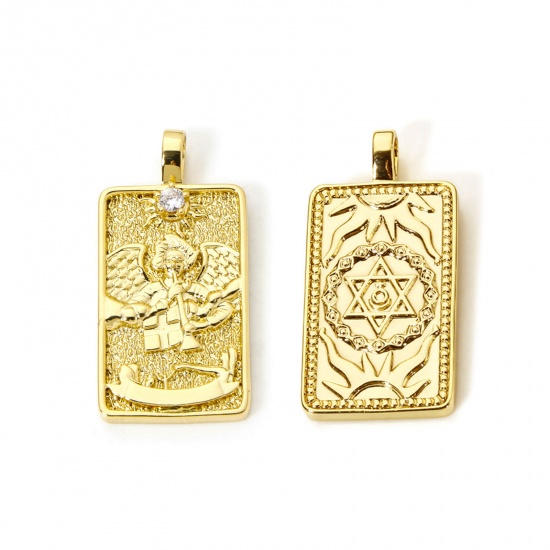 Imagen de 1 Piece Eco-friendly Brass Tarot Pendants 18K Real Gold Plated Rectangle The Lovers Double Sided 3cm x 1.5cm